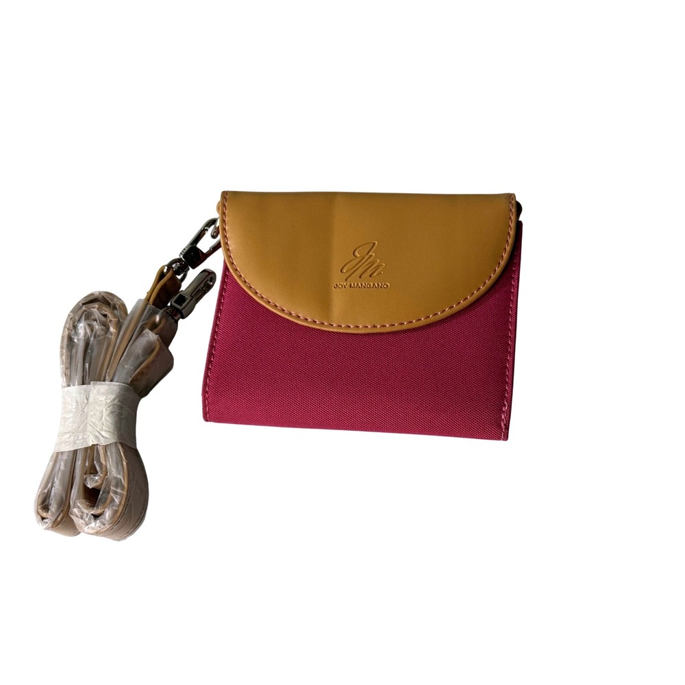 Joy Mangano Fuchsia Canvas Crossbody Wallet with Tan Flap and Adjustable Strap